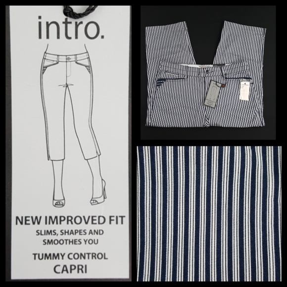 Stretch Twill Slimming Fit Stripe Capri Pant Sz 8 - Picture 1 of 8